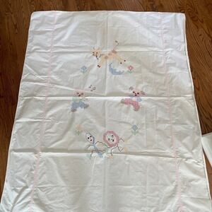 Hand‎ Stitched Cross Stitch Coverlet Toddler Bed Nursery Rhyme Animal Bedding